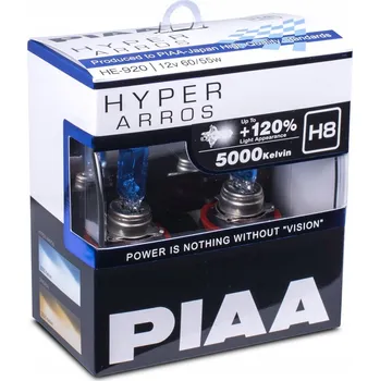 Povinná bezpečnostní výbava Autožárovky PIAA Hyper Arros 5000K H8 - 120 % vyšší svítivost, bílé světlo
