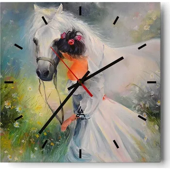 Hodiny Velké nástěnné hodiny na zeď 40x40 Žena Skleněné hodiny Čtvercové Tiché