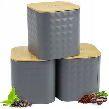 Dóza na potraviny Sada kuchyňských dóz OCELOVÉ s bambusovým VÍKEM 3 ks