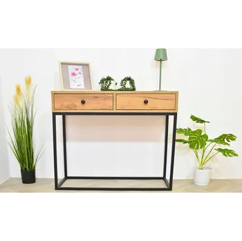 Konferenční stolek Toaletní Stolek - konzolový stolek černý rám + zásuvky, zlatý dub, řemeslný - model III