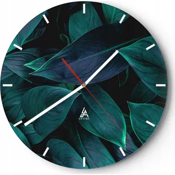 Hodiny Velké nástěnné hodiny na zeď 40x40 Listy Skleněné hodiny Kulatý Tiché