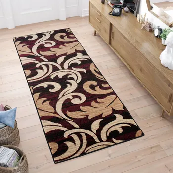 Koberec Běhoun na míru Tap - listy 1 - černý/vínový Rozměr koberce: 90 cm