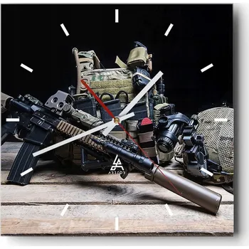 Hodiny Velké nástěnné hodiny na zeď 40x40 Militaria Skleněné hodiny Tiché