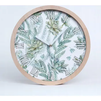 Hodiny Kuchyňské nástěnné hodiny s motivem květin a listů, 20 cm