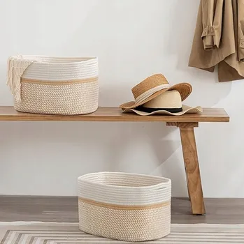 Úložný box Velký pletený koš s uchy pro skladování