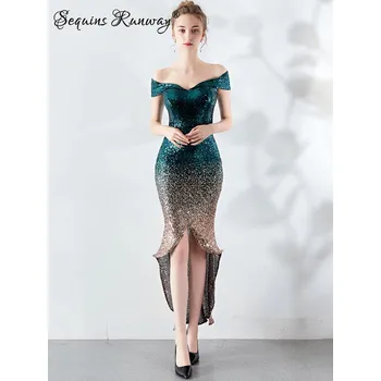 Dámské šaty Dlouhé šaty na svatbu Sequins SQ1041 Barva: Zelená, Velikost: L