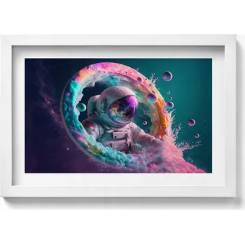 Obraz Elegantní obraz v bílém rámu Kosmonaut barevné oblaky 30x20 cm