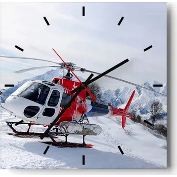 Hodiny Velké nástěnné hodiny na zeď 40x40 Helikoptéra Skleněné hodiny Tiché