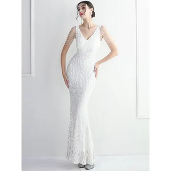 Dámské šaty Plesové šaty dlouhé Sequins SQ1212 Barva: Bílá, Velikost: S