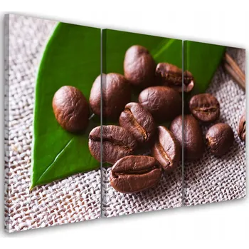 Obraz OBRAZ TRYPTYCH Káva Zrna Listy 60x40