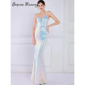 Dámské šaty Dlouhé šaty na svatbu Sequins SQ1035 Barva: Bílá, Velikost: M