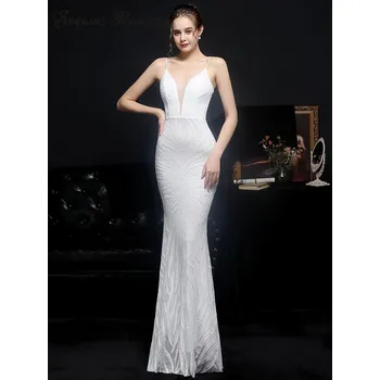 Dámské šaty Dlouhé společenské šaty Sequins SQ891 Barva: Bílá, Velikost: S