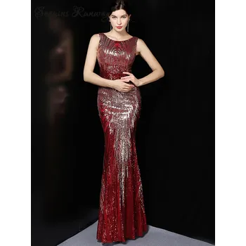 Dámské šaty Dlouhé sexy šaty Sequins SQ991 Barva: Vínová, Velikost: S