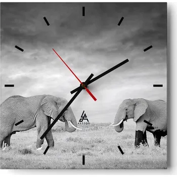 Hodiny Velké nástěnné hodiny na zeď 40x40 Slon Skleněné hodiny Čtvercové Tiché