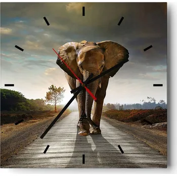 Hodiny Velké nástěnné hodiny na zeď 40x40 Slon Skleněné hodiny Čtvercové Tiché