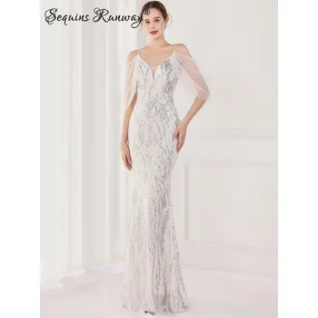 Dámské šaty Dlouhé plesové šaty Sequins SQ1133 Barva: Bílá, Velikost: S