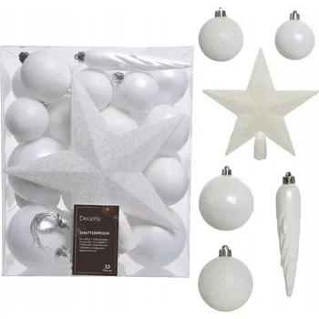 Vánoční dekorace Sada vánočních ozdob vánoční baňky špice plast x33 Bílé vánoční stromky