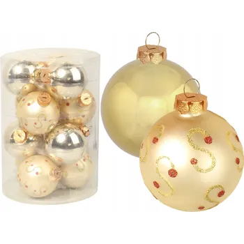 Vánoční dekorace Sada 12 skleněných vánočních koulí, mix ve zlaté barvě