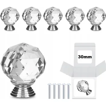 Nábytkové kování Nábytková Úchytka Knopka na Nábytek 30 mm 5 KUSŮ Křišťálová Stříbrná Glamour