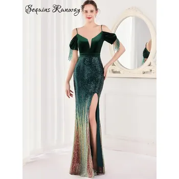 Dámské šaty Dlouhé večerní šaty Sequins SQ1126 Barva: Zelená, Velikost: XL