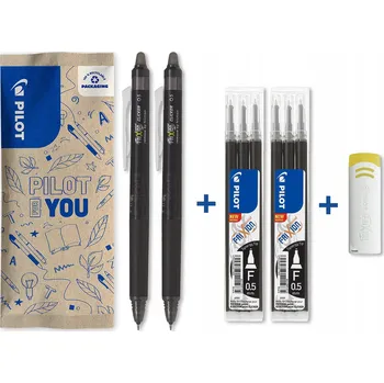 Náplň do psacích potřeb 2x PILOT Frixion Point Clicker + 6x černá náplň a guma na termický inkoust