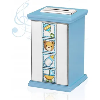 Pokladnička Pokladnička s hrací skříňkou a medvídkem | Barva: Modrá