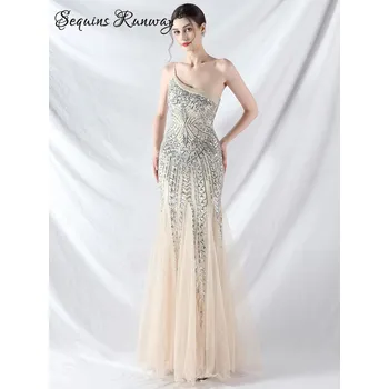 Dámské šaty Dlouhé šaty na ples Sequins SQ1021 Barva: Stříbrná, Velikost: L