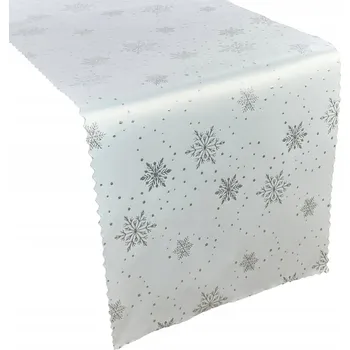 ubrus Vánoční běhoun na stůl odolný proti skvrnám, sněhové vločky, bílo-stříbrný, 40x80 cm