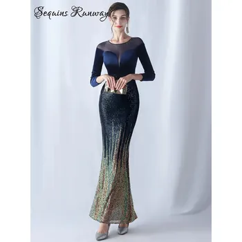 Dámské šaty Sexy společenské šaty maxi Sequins SQ1059 Barva: Tmavě Modrá, Velikost: S