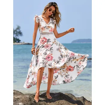 Dámské šaty Letní dlouhé šaty s volánem Barva: Bílá, Velikostní tabulka: M