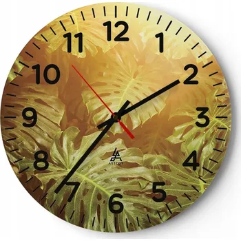 Hodiny Kuchyňské nástěnné hodiny 30x30 Monstera Moderní skleněné hodiny do obýváku Tiché