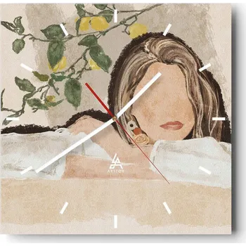 Hodiny Velké nástěnné hodiny na zeď 40x40 Žena Skleněné hodiny Čtvercové Tiché