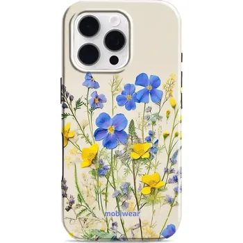 Pouzdro na mobilní telefon Odolný obal Mobiwear Elite Pro - Apple iPhone 16 Pro - EP41E Modré a žluté kvítky (Odolné pouzdro, obal kryt Mobiwear Elite Pro - maximální ochrana mobilu, zesílené hrany, přesné výřezy, pohodlné držení, odolná grafika, kvalitní materiály)