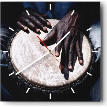 Hodiny Velké nástěnné hodiny na zeď 40x40 Bubnové hodiny skleněné Čtvercové Tiché