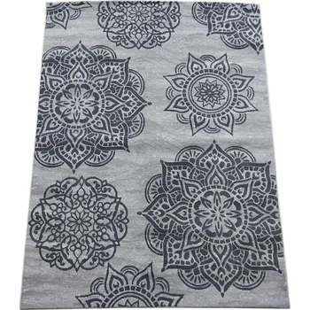 Koberec Koberec plyšový mandala světle šedý 133x190