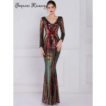 Dámské šaty Sexy dlouhé šaty na svatbu Sequins SQ1151 Barva: Červená, Velikost: 2XL