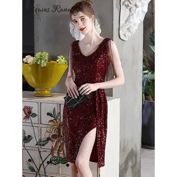 Dámské šaty Společenské midi šaty Sequins SQ139 Barva: Vínová, Velikost: XL