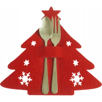 Vánoční dekorace VÁNOČNÍ POUZDRO NA PŘÍBORY FILCOVÉ POUZDRA DEKORACE STŮL STROMEČEK 4 KS