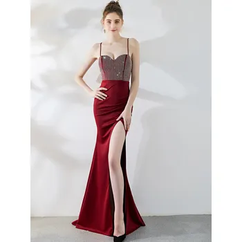 Dámské šaty Maxi svatební šaty Sequins SQ935 Barva: Vínová, Velikost: XL