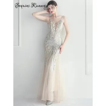 Dámské šaty Sexy svatební šaty maxi Sequins SQ1084 Barva: Stříbrná, Velikost: XL