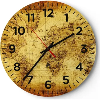 Hodiny Nástěnné hodiny do obýváku 40x40 Mapa světa Skleněné hodiny Loft Tiché