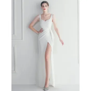 Dámské šaty Sexy dlouhé šaty na ples Sequins SQ1130 Barva: Bílá, Velikost: L