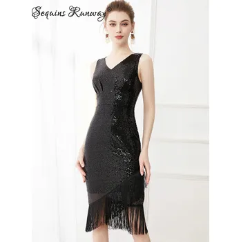 Dámské šaty Svatební midi šaty Sequins SQ165 Barva: Černá, Velikost: XL
