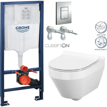 WC sada Grohe Rapid SL pro závěsné WC 38528SET s chromovou deskou + WC CERSANIT CLEANON CREA OVÁL + SEDÁTKO 38772001 CR1