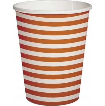 Jednorázové nádobí Papírové Kelímky BÍLO-ORANŽOVÉ PROUŽKY 10 ks