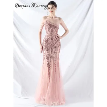 Dámské šaty Dlouhé šaty na večer Sequins SQ999 Barva: Růžová, Velikost: L