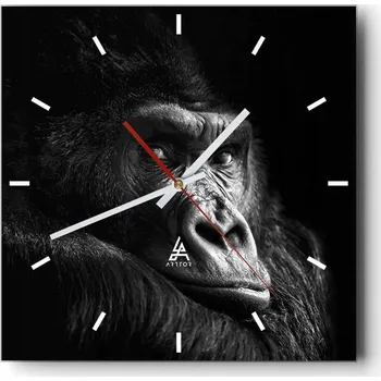Hodiny Velké nástěnné hodiny na zeď 40x40 Opice Skleněné hodiny Čtvercové Tiché