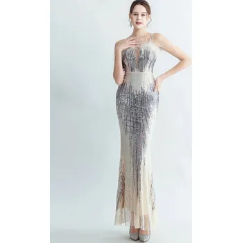 Dámské šaty Maxi plesové šaty Sequins SQ962 Barva: Šedá, Velikost: M