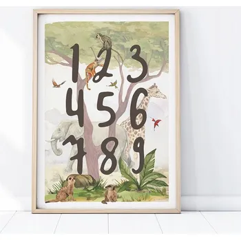 Plakát Plakát Obrázek pro děti Safari a Čísla 50 x 70 cm