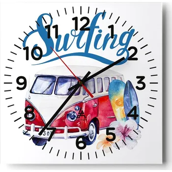 Hodiny Nástěnné hodiny do obýváku 40x40 Autobus Tiché Skleněné hodiny Bez hlučnosti